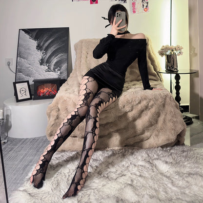 Sweet Rose Fantasy – Lace Trim Fishnet Suspender Stockings - Pantyhose Style - A - One Size - image 4