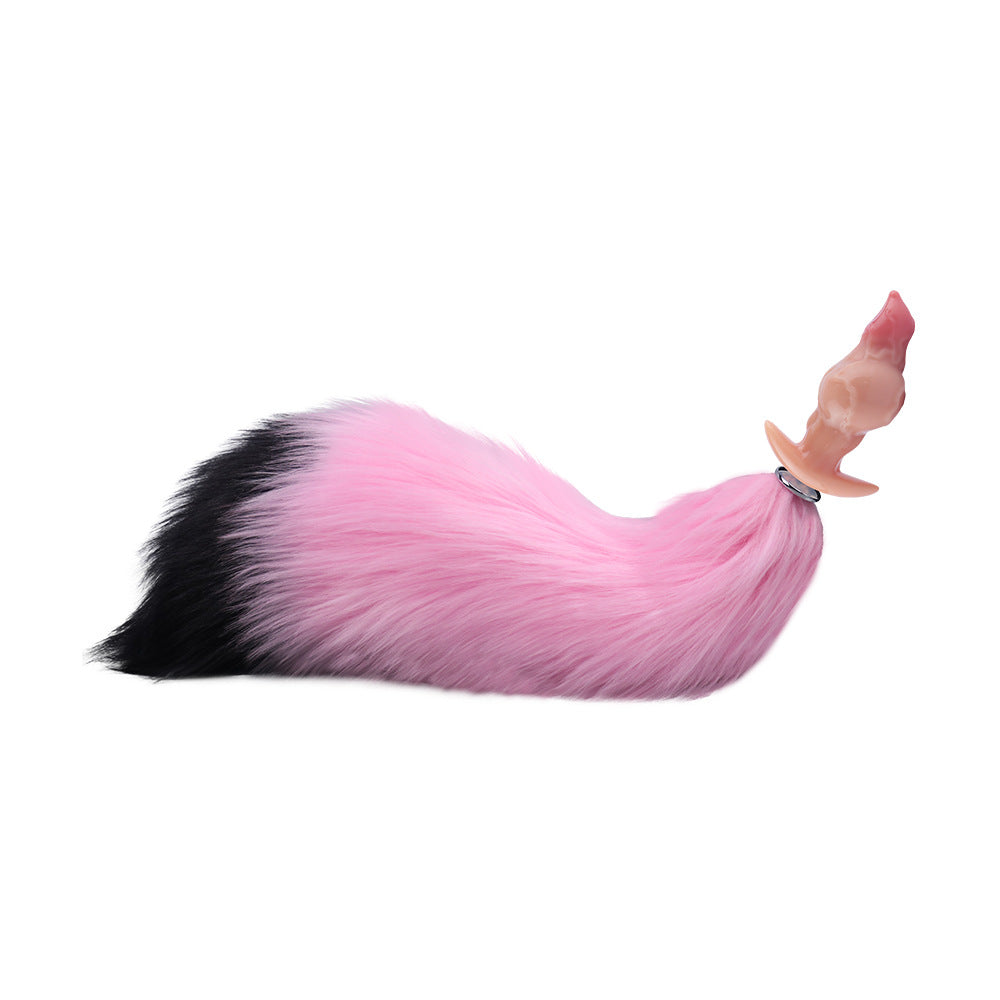 Premium Silicone Butt Plug With Fox Tail - Flesh plug with pink tail - image 3