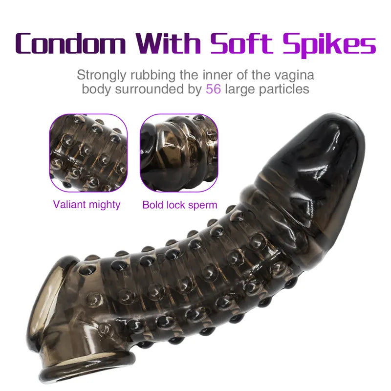 Penis Sleeve Reusable Condom Extender Penises With Particles - Black - image 4
