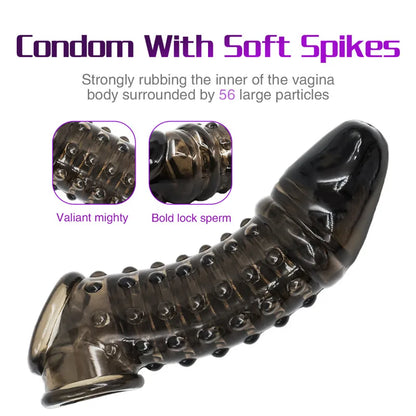 Penis Sleeve Reusable Condom Extender Penises With Particles - Black - image 4