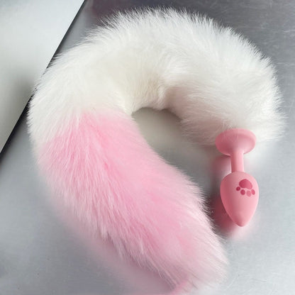 Cat Paws Fluffy Anal Butt Plug - White&pink tail - image 19