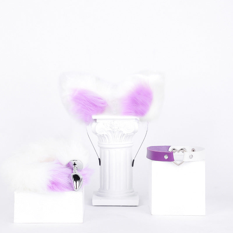 Three-piece Fox Tail Costume Set - White & Purple - image 9