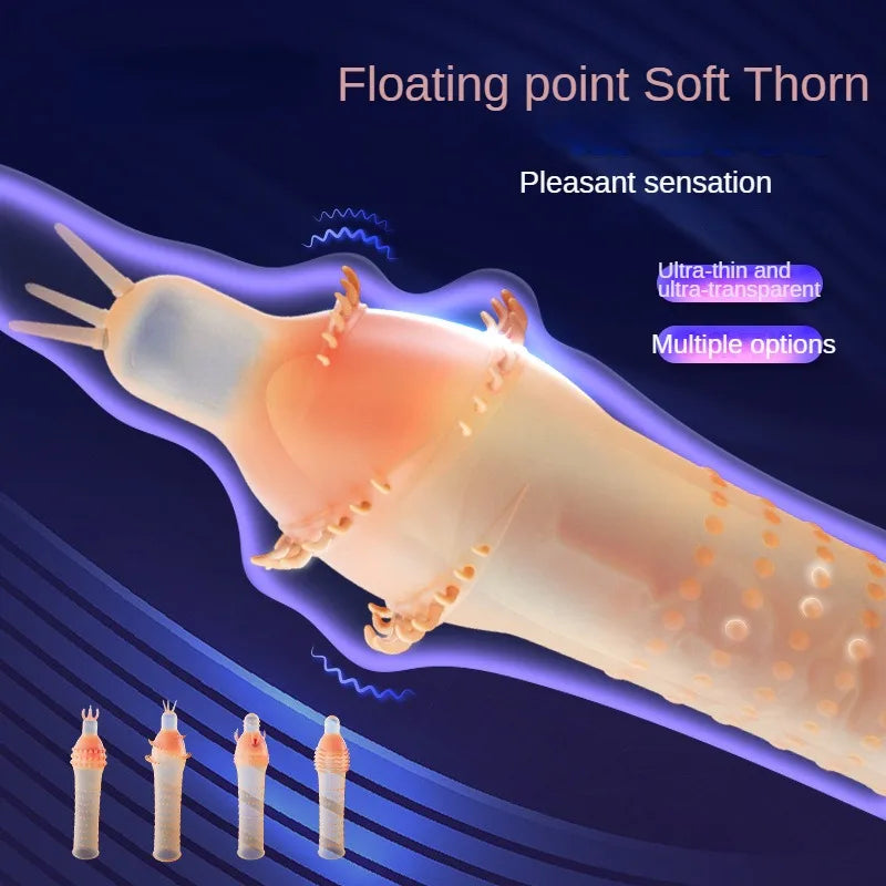 Vibrating Condoms Penis Sleeve Delay Ejaculation Thorn Dot G Spot Cover  - image 0