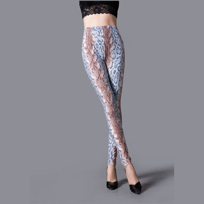Snake Printed High-Waist Leggings - Blue - One Size - image 3