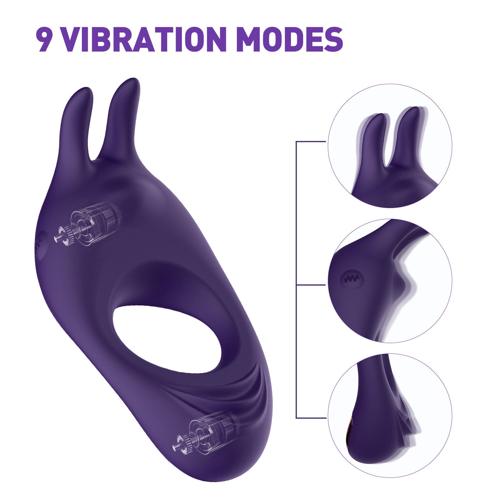 9 Vibrating Rabbit Purple Cock Ring - image 2