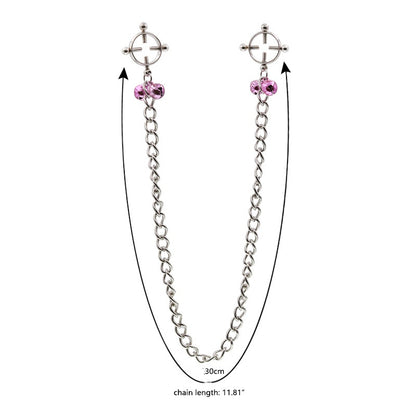BDSM Chain Nipple Clamps Clip with Bell - Pink - image 2