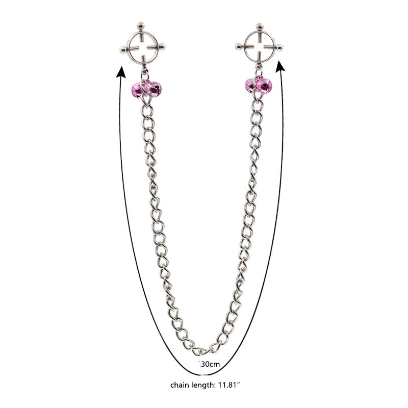 BDSM Chain Nipple Clamps Clip with Bell - Pink - image 2