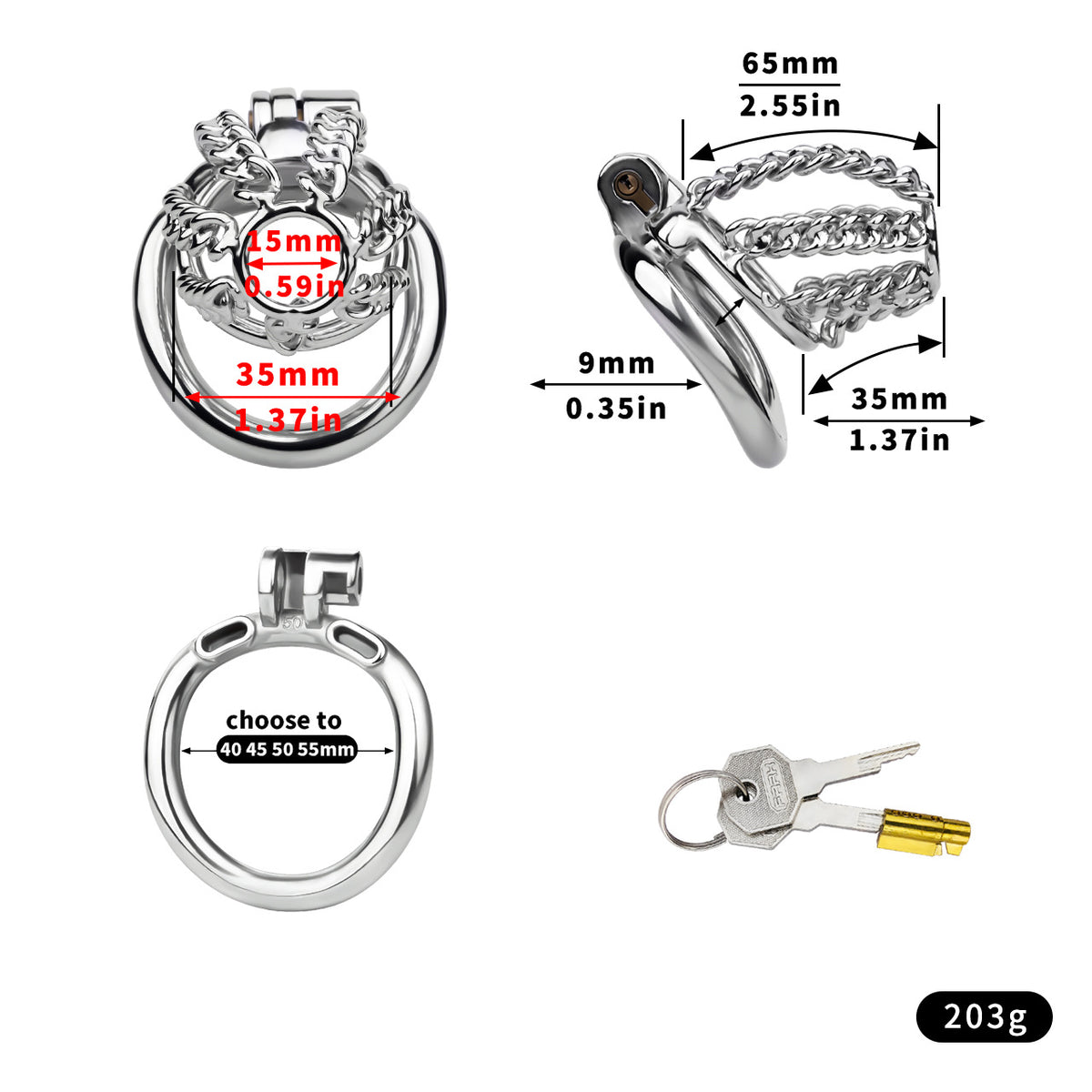 Thick Chainmail Steel Chastity Cage - M - 55mm( 2.17" ) - image 2