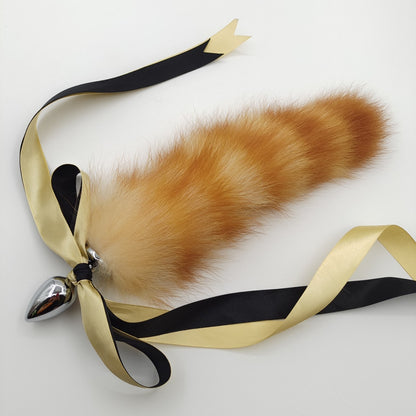 Handmade Detachable Plug Fox Tail – Real Fur Tail - 30 cm Tail · 4.0 cm Plug - image 0