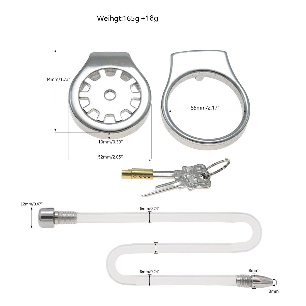 Thickened Stainless Steel Chastity Cage with 11.8-Inch Catheter – 4 Ring Sizes - B - 2.17'' - image 8