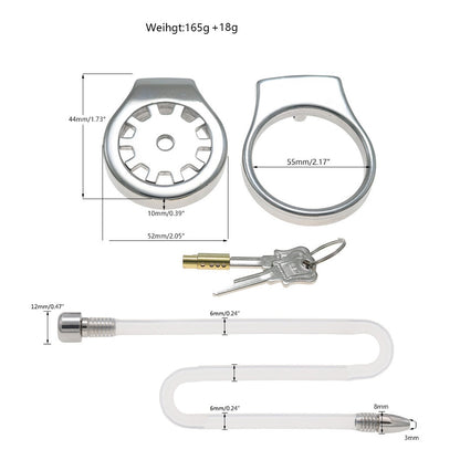 Thickened Stainless Steel Chastity Cage with 11.8-Inch Catheter – 4 Ring Sizes - B - 2.17'' - image 8