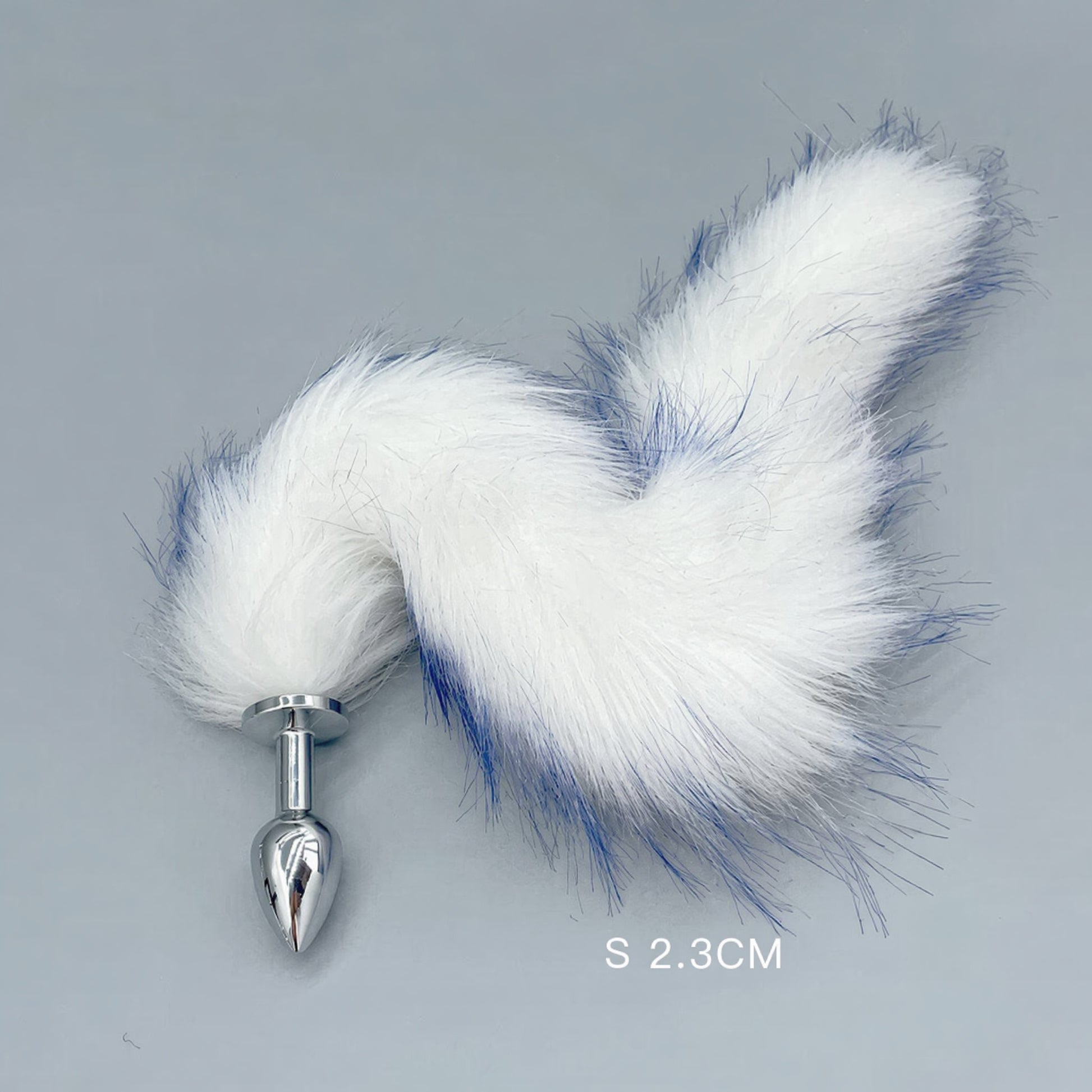 White & Blue Fox Tail Plug with Removable Metal Base - S - image 1