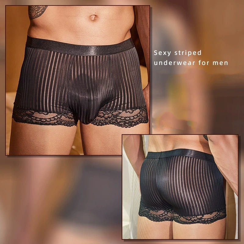 Sheer Lace Men's Underwear Low Waist - Black Panties - image 2