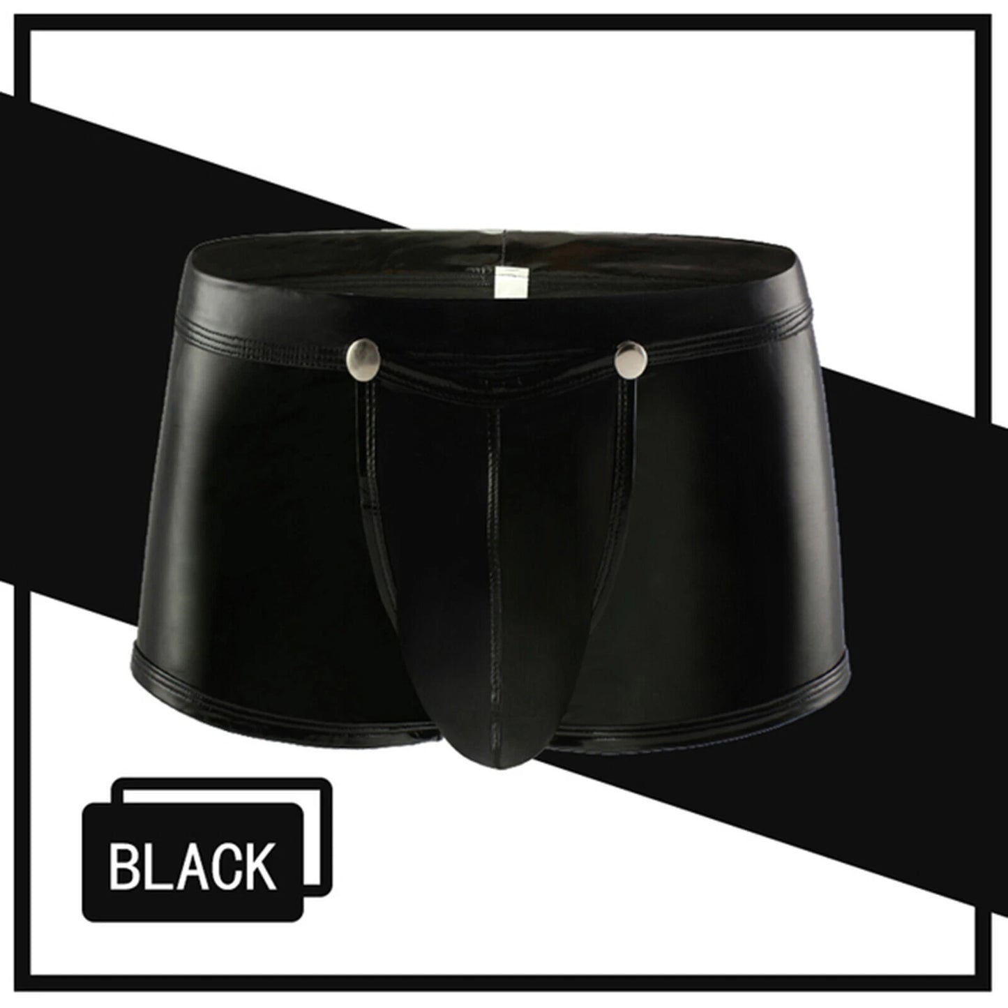 Men's Faux Leather Open-Crotch Boxer Panties - Black - 2XL - image 4