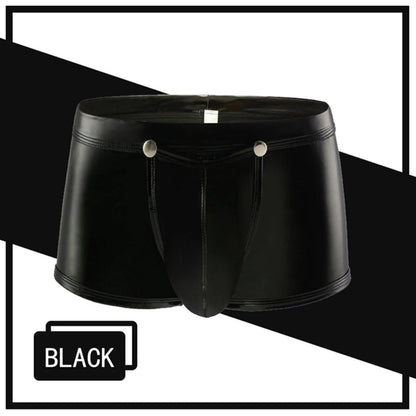 Men's Faux Leather Open-Crotch Boxer Panties - Black - 2XL - image 4