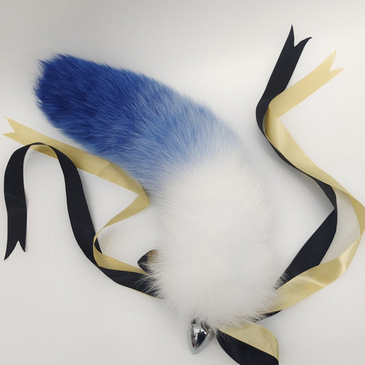 Gradient Royal Blue Handmade Detachable Plug Fox Tail - 50cm - 50 cm Tail · 4.0 cm Plug - image 1