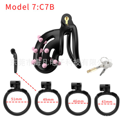 Chastity Cage with Spikes & 4 Rings - Black B - Round Rings - image 1