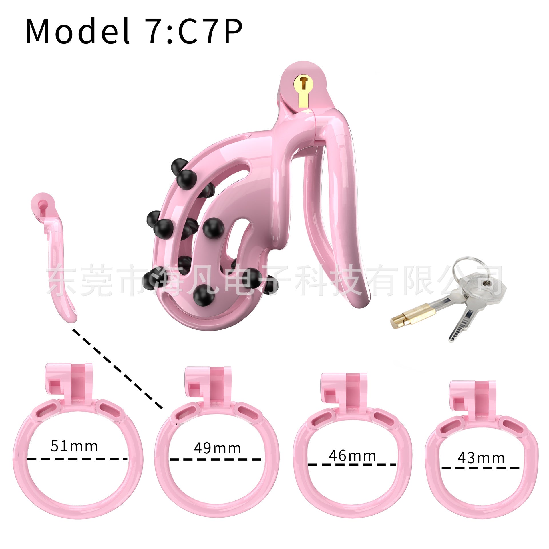 Chastity Cage with Spikes & 4 Rings - Pink B - Curved Rings - image 5