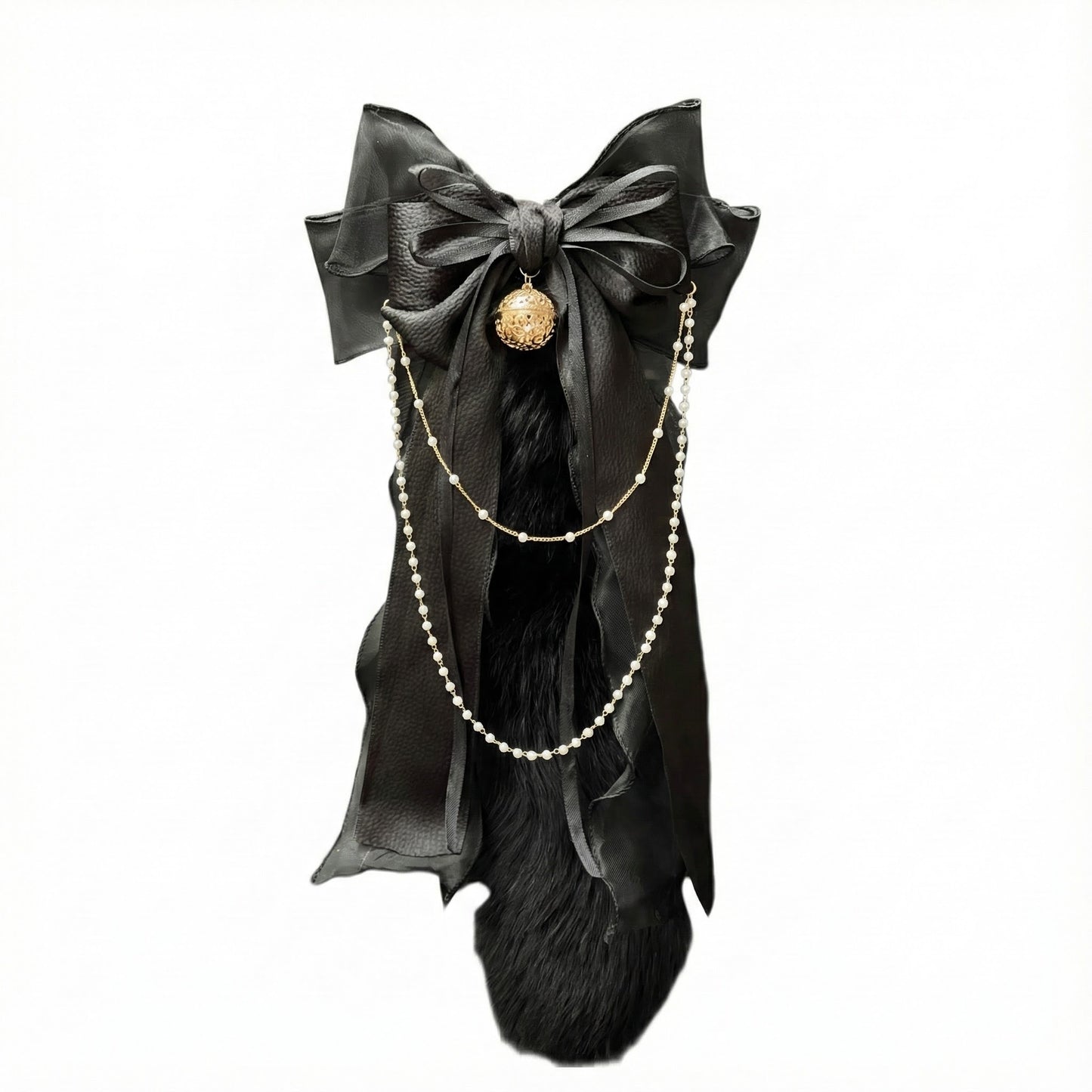 Luxury Fox Tail Plug Set – 15.7" Plush Tail With Pearl Chain & Interchangeable Plug Heads - Black - 4.0cm - image 7