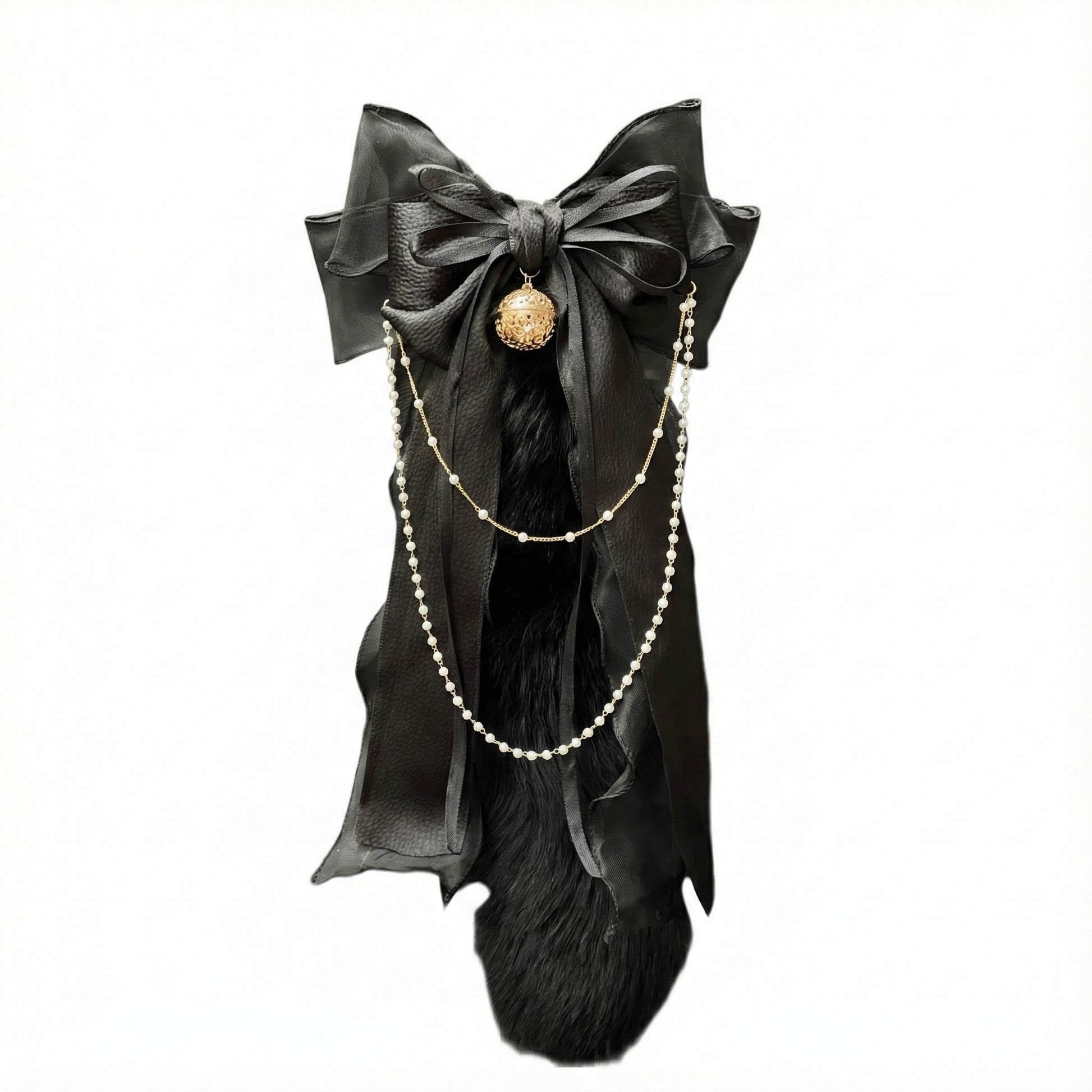 Luxury Fox Tail Plug Set – 15.7" Plush Tail With Pearl Chain & Interchangeable Plug Heads - Black - 4.0cm - image 7