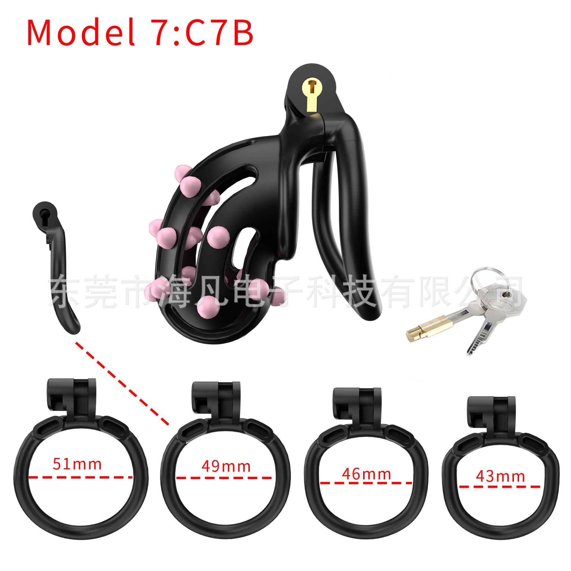 Chastity Cage with Spikes & 4 Rings - Black B - Curved Rings - image 10