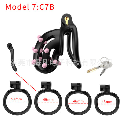 Chastity Cage with Spikes & 4 Rings - Black B - Curved Rings - image 10