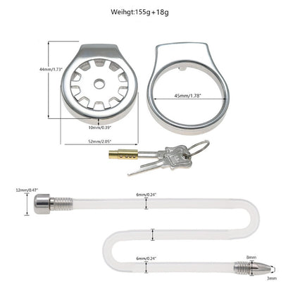 Thickened Stainless Steel Chastity Cage with 11.8-Inch Catheter – 4 Ring Sizes - B - 1.78'' - image 6
