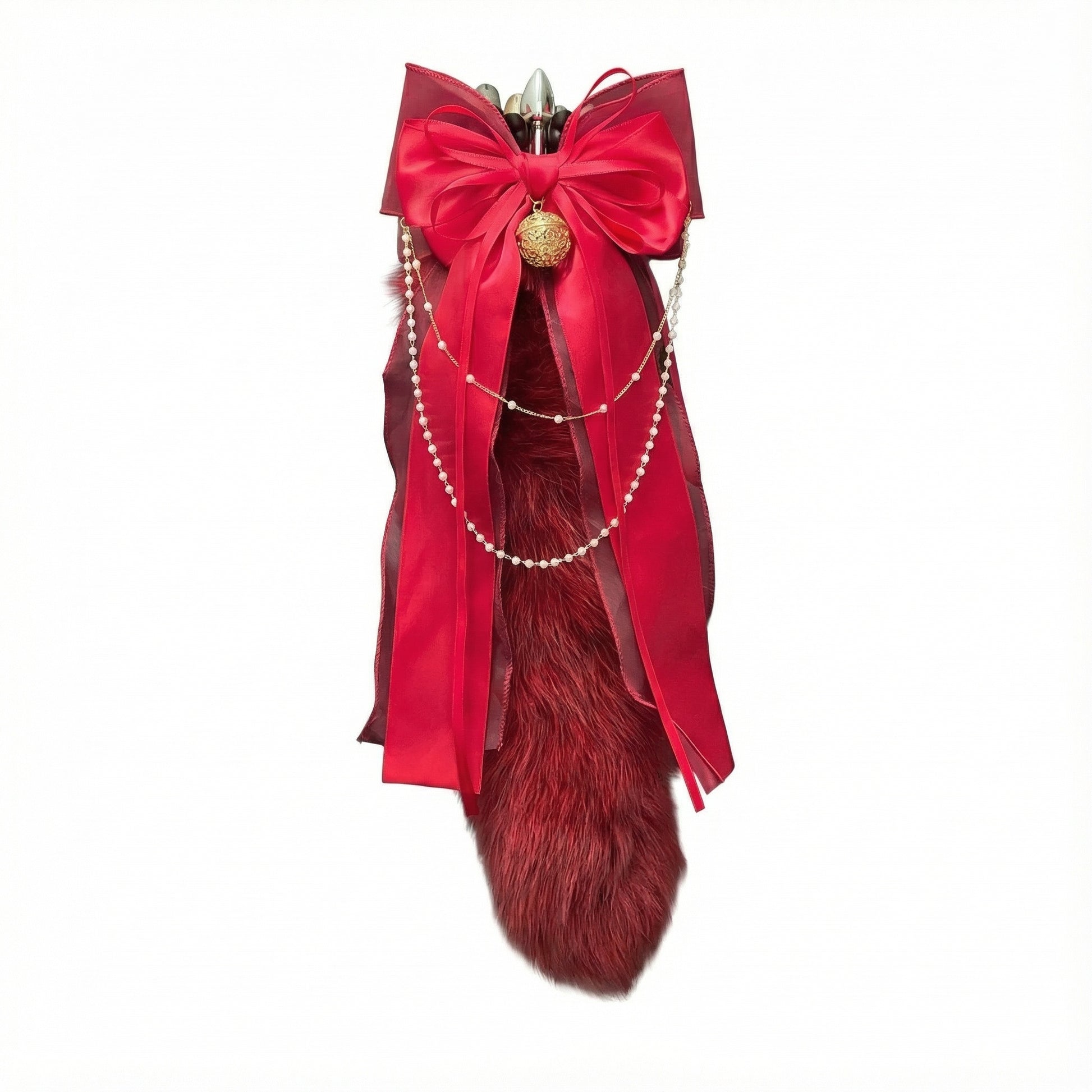 Luxury Fox Tail Plug Set – 15.7" Plush Tail With Pearl Chain & Interchangeable Plug Heads - Red - 4.0cm - image 3