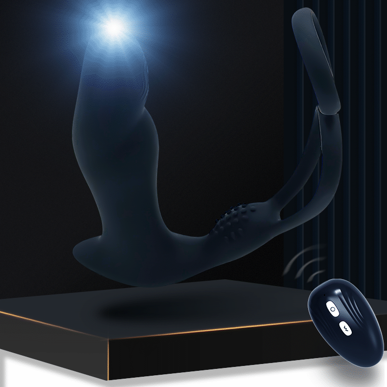 Remote Vibration Butt Plug With Double Cock Ring - Black - image 0