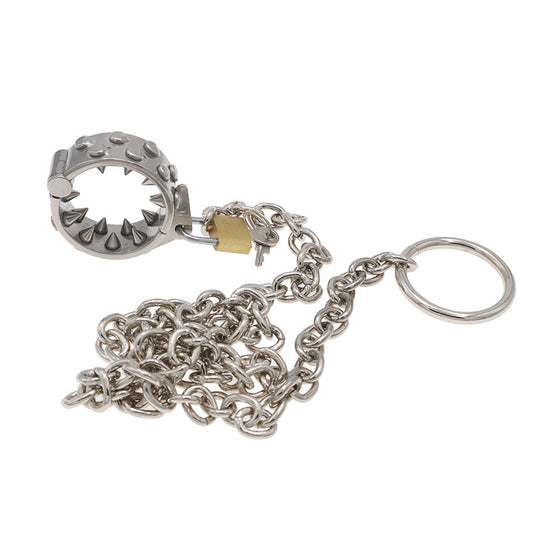 Stainless Steel Ring Testicle Ring with Spikes and Chain - image 0