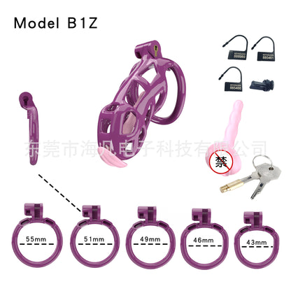 Cobra Resin Chastity Cage with 4 Rings & Catheter Tube - Purple - Standard - with urethral plug - image 15