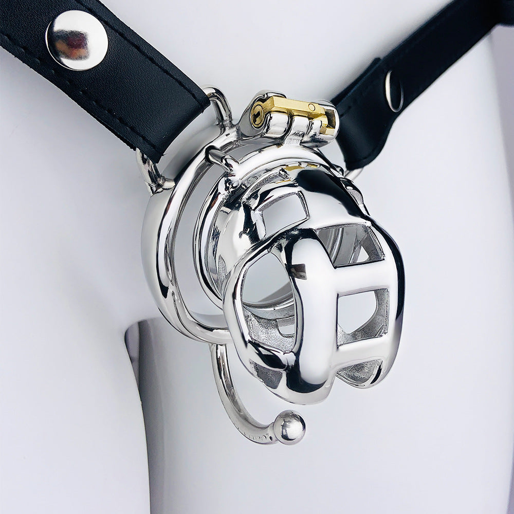 Locked Down Penis Chastity Cage with Belt - Small -55MM Curved Ring - image 0