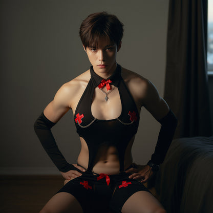Tempting Cutout Bodysuit with Thong & Arm Sleeves - image 3