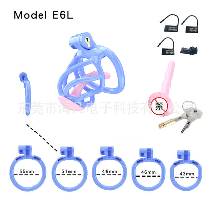 Rotating Hollow Male Chastity Cage with 4 Rings & Urethral Plug - Blue - Nub - with urethral plug - image 4