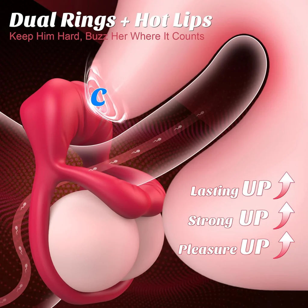 Rose Vibrating Cock Ring with Sexy Lip Clitoris - image 1