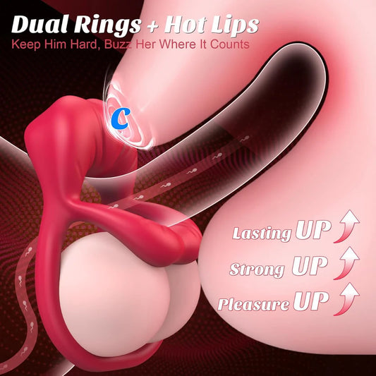 Rose Vibrating Cock Ring with Sexy Lip Clitoris - image 1