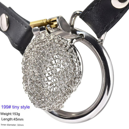 Chain Mail Plating Chastity Cage - Micro - 55mm Circular Ring & Belt - image 14
