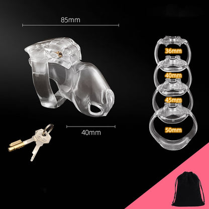 Transparent Chastity Cage Includes 4 Rings - Small - image 2