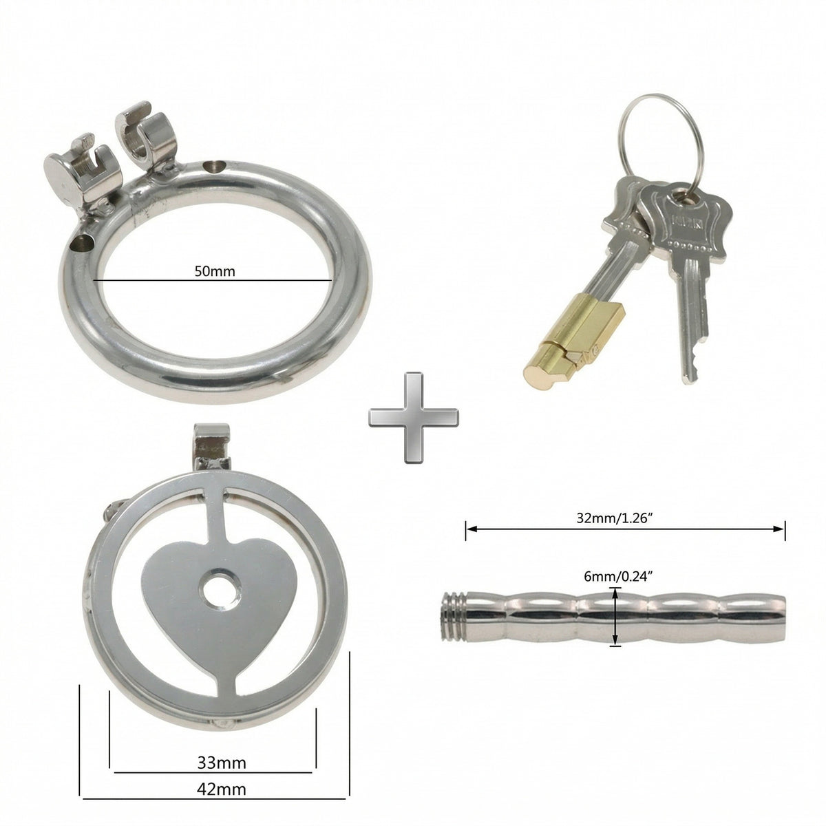 Lock Your Heart Chastity Cage - 50mm + Short Urethral Tube - image 3