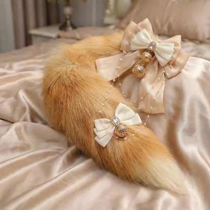 Luxury Fox Tail Plug Set – 15.7" Soft Gold Tail with Detachable Bow Details - image 7