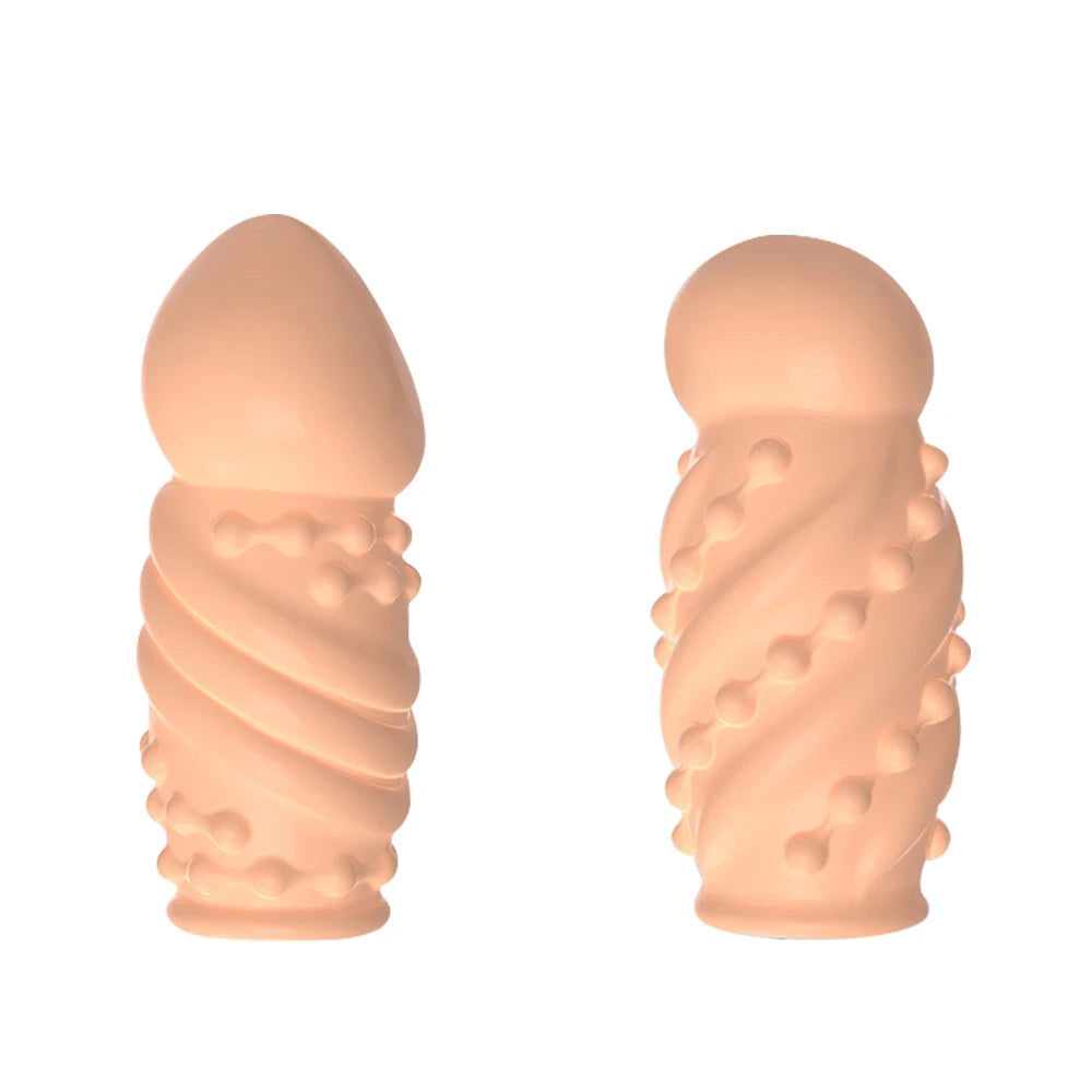 Condoms Dick Sleeve Delay Ejaculation 2PCS Glans Cover Reusable Cock Ring - Beige - image 6