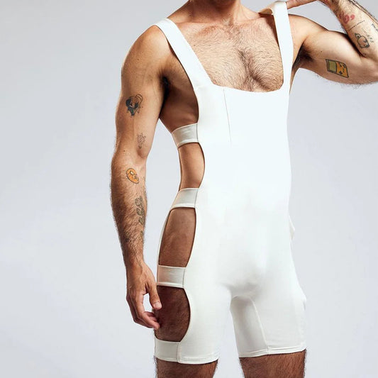 Sexy Hollow OutSlim ElasticBodysuit  - White - XXXL - image 1