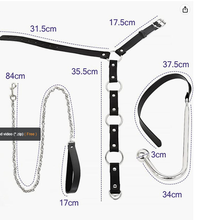 BDSM Handcuffs With Collar And Butt Plug Hook - image 5