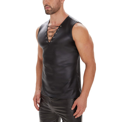 Men Sexy Leather Tank Top - image 4