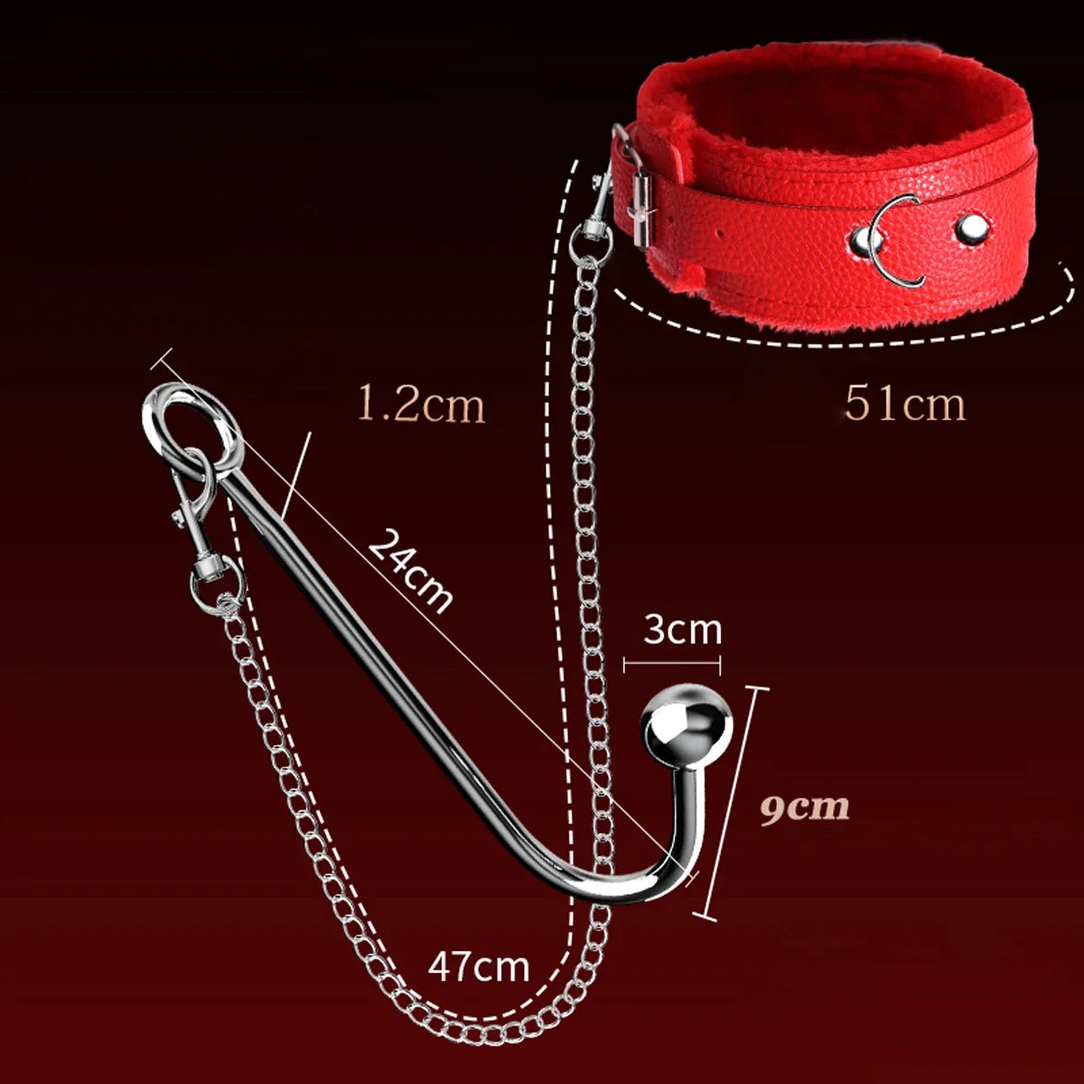 Metal Anal Hook with Leather Collar Sexual Kits - Red - image 3