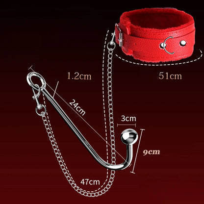 Metal Anal Hook with Leather Collar Sexual Kits - Red - image 3