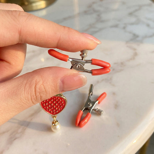Cute Strawberry Nipple Clamps With Adjustable Dual Clip Design - image 1