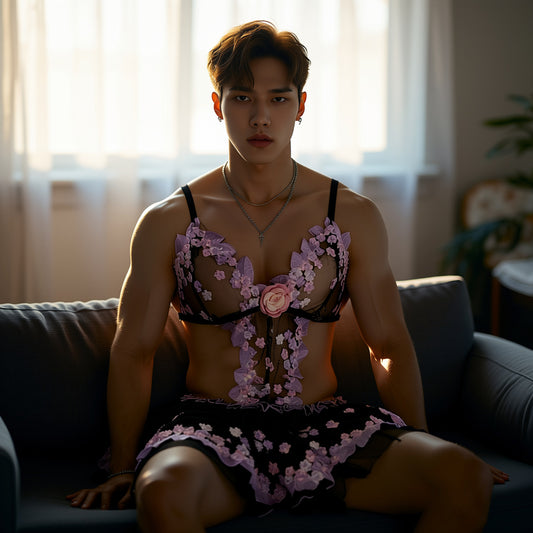 Blossom Seduction Floral Lace Men's Skirted Bodysuit - image 1