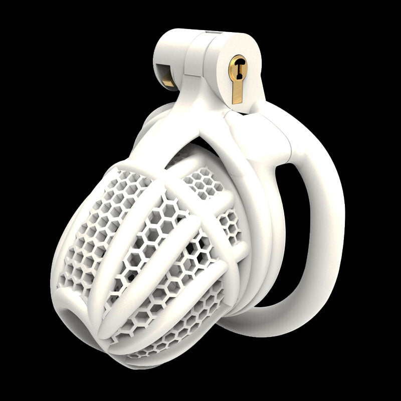 3D Hive Series - Bee Black Chastity Cage  - White - Curved Ring - image 4