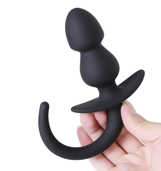 Dog Tail Butt Plug Anal Beads - Black - image 0